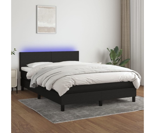 vidaXL Cama box spring con colchón y LED tela negro 140x190 cm