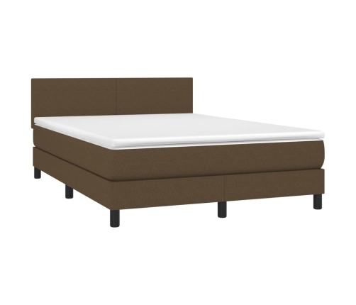 Cama box spring con colchón LED tela marrón oscuro 140x190 cm