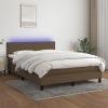 Cama box spring con colchón LED tela marrón oscuro 140x190 cm