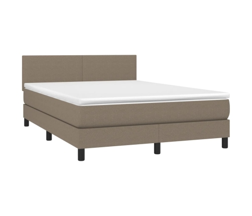 vidaXL Cama box spring con colchón LED tela gris taupe 140x190 cm