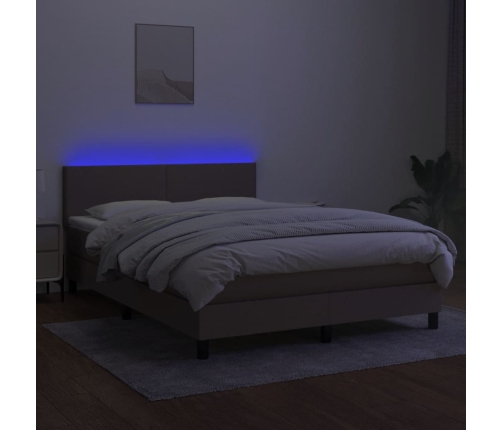 vidaXL Cama box spring con colchón LED tela gris taupe 140x190 cm