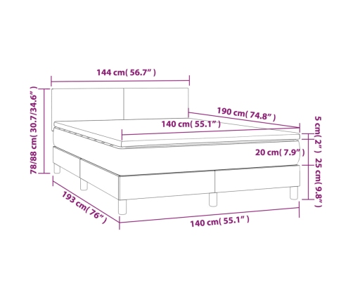 vidaXL Cama box spring con colchón LED tela gris taupe 140x190 cm