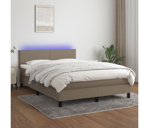 vidaXL Cama box spring con colchón LED tela gris taupe 140x190 cm