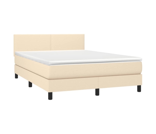 Cama box spring con colchón y LED tela crema 140x190 cm