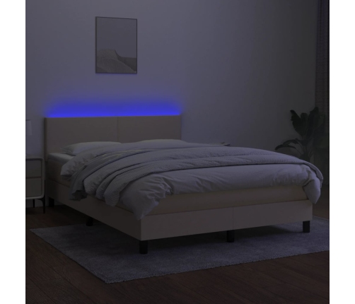 Cama box spring con colchón y LED tela crema 140x190 cm