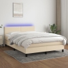 Cama box spring con colchón y LED tela crema 140x190 cm