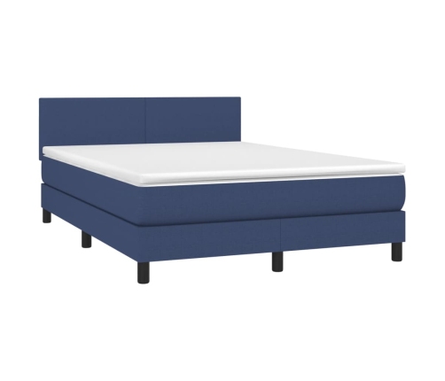 Cama box spring con colchón y LED tela azul 140x190 cm