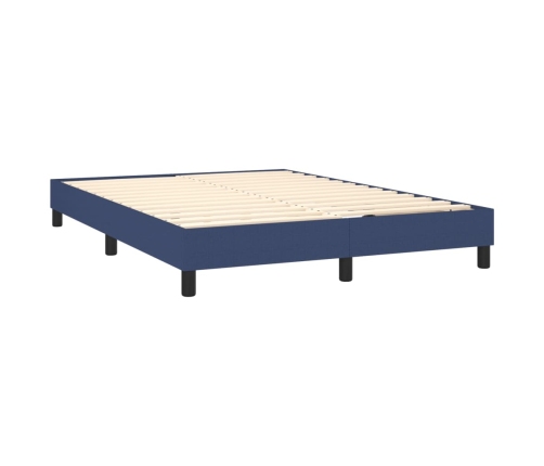 Cama box spring con colchón y LED tela azul 140x190 cm