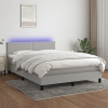 Cama box spring con colchón tela y LED gris claro 140x200 cm