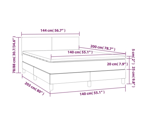 Cama box spring con colchón y LED tela gris oscuro 140x200 cm