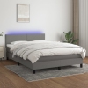 Cama box spring con colchón y LED tela gris oscuro 140x200 cm