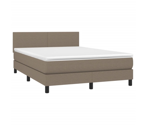 Cama box spring con colchón LED tela gris taupe 140x200 cm