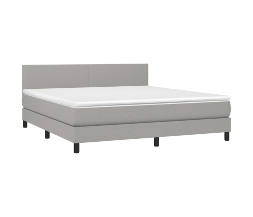 Cama box spring con colchón tela y LED gris claro 160x200 cm