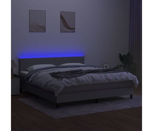 Cama box spring con colchón tela y LED gris claro 160x200 cm