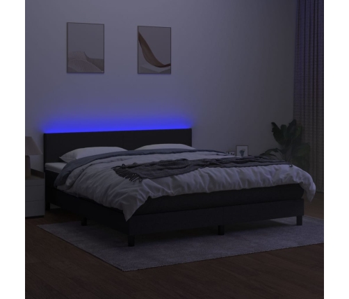 Cama box spring con colchón LED tela negro 160x200 cm