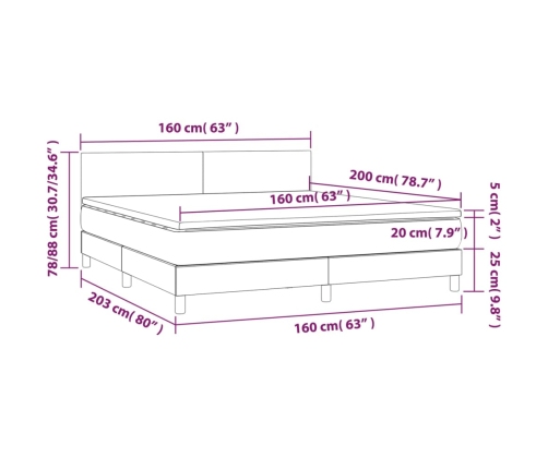 Cama box spring con colchón LED tela negro 160x200 cm