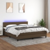 Cama box spring con colchón LED tela marrón oscuro 160x200 cm