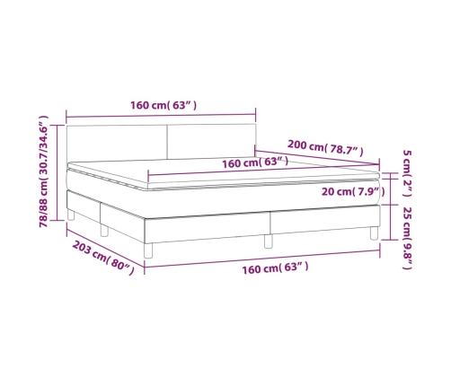 Cama box spring con colchón LED tela gris taupe 160x200 cm