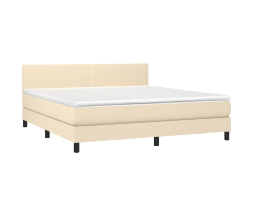 Cama box spring con colchón y LED tela crema 160x200 cm