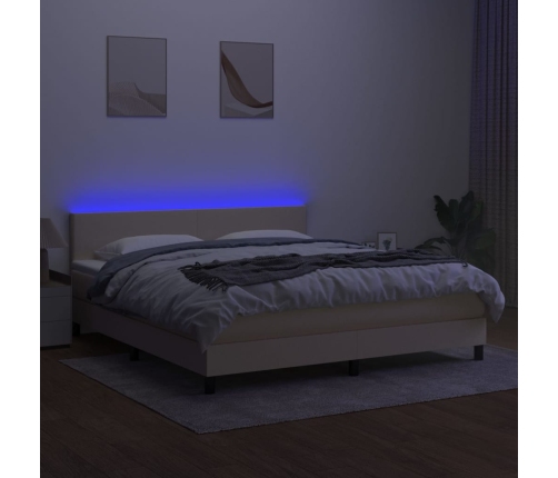 Cama box spring con colchón y LED tela crema 160x200 cm