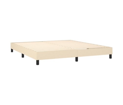 Cama box spring con colchón y LED tela crema 160x200 cm