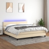 Cama box spring con colchón y LED tela crema 160x200 cm