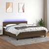 Cama box spring con colchón LED tela marrón oscuro 180x200 cm