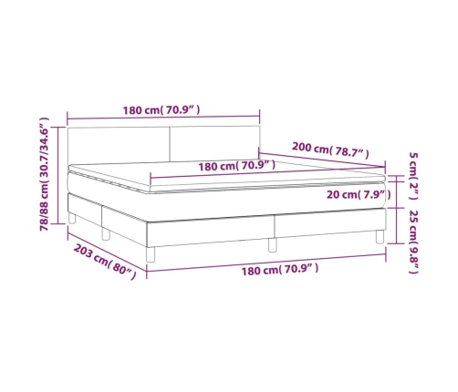 Cama box spring con colchón y LED tela azul 180x200 cm