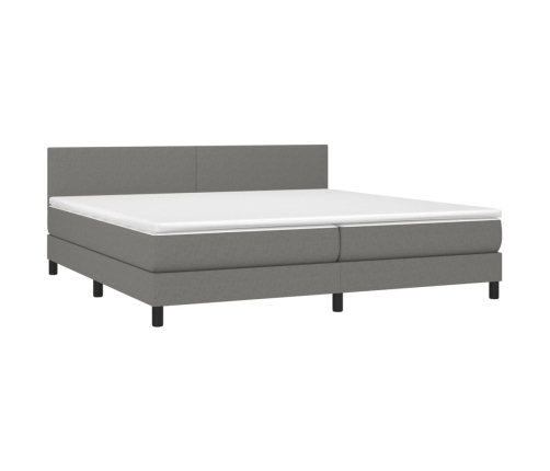 Cama box spring con colchón y LED tela gris oscuro 200x200 cm