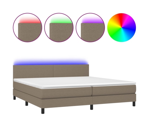 Cama box spring con colchón LED tela gris taupe 200x200 cm