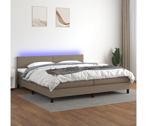 Cama box spring con colchón LED tela gris taupe 200x200 cm