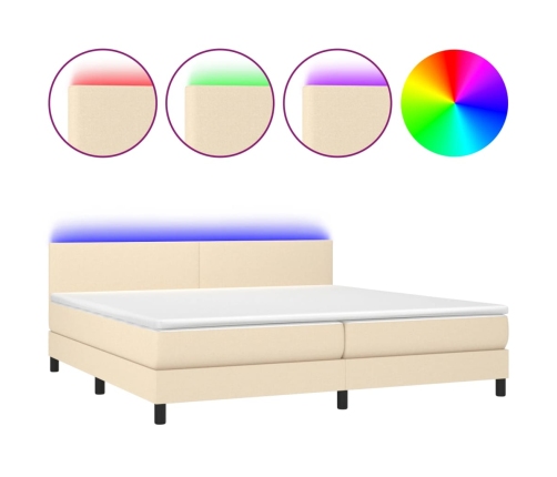 Cama box spring con colchón y LED tela crema 200x200 cm