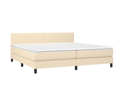 Cama box spring con colchón y LED tela crema 200x200 cm