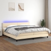 Cama box spring con colchón y LED tela crema 200x200 cm