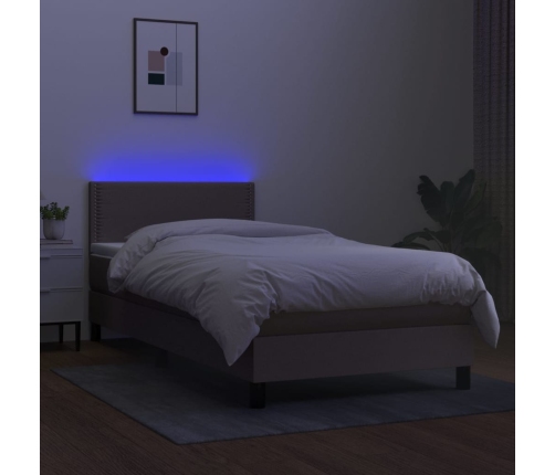 Cama box spring colchón y luces LED gris taupe 80x200 cm