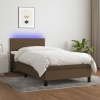 Cama box spring colchón y luces LED tela marrón oscuro 90x190cm