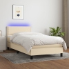 Cama box spring colchón y luces LED tela crema 100x200 cm