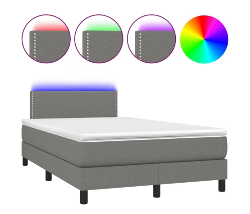 Cama box spring con colchón y LED tela gris oscuro 120x200 cm