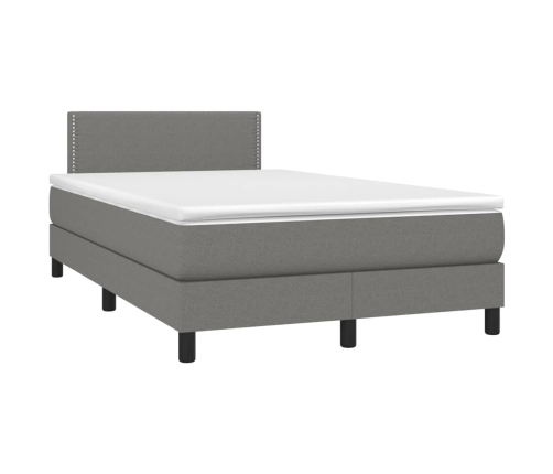 Cama box spring con colchón y LED tela gris oscuro 120x200 cm