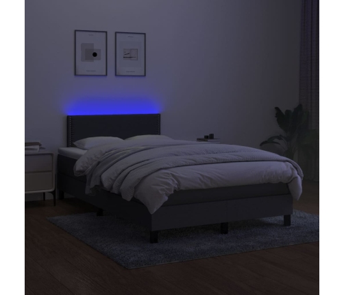 Cama box spring con colchón y LED tela gris oscuro 120x200 cm