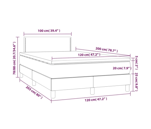 Cama box spring con colchón y LED tela gris oscuro 120x200 cm