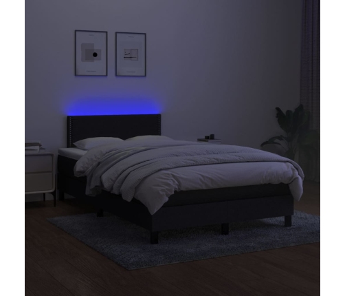 Cama box spring con colchón LED tela negro 120x200 cm