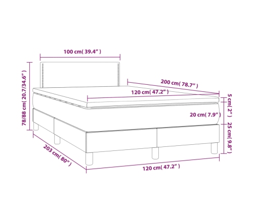 Cama box spring con colchón y LED tela gris taupe 120x200 cm