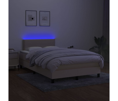 Cama box spring con colchón y LED tela crema 120x200 cm