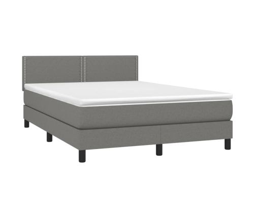 Cama box spring colchón y luces LED tela gris oscuro 140x190 cm