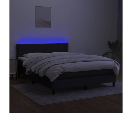 Cama box spring colchón y luces LED tela negro 140x190 cm