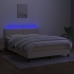 Cama box spring colchón y luces LED tela crema 140x190 cm