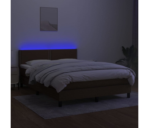 Cama box spring colchón luces LED tela marrón oscuro 140x200cm