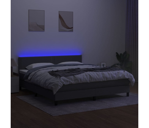 Cama box spring colchón y luces LED tela gris oscuro 160x200 cm