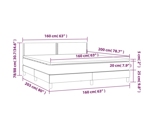 Cama box spring colchón y luces LED tela negro 160x200 cm